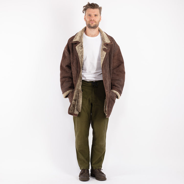 Vintage Men Sheepskin Coat in Brown