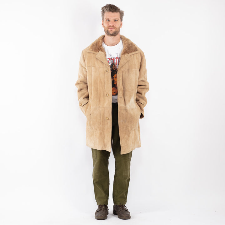 Vintage Men Sheepskin Coat in Beige