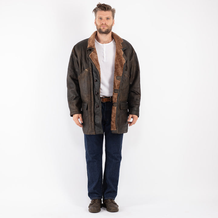 Vintage Men Sheepskin Coat in Brown