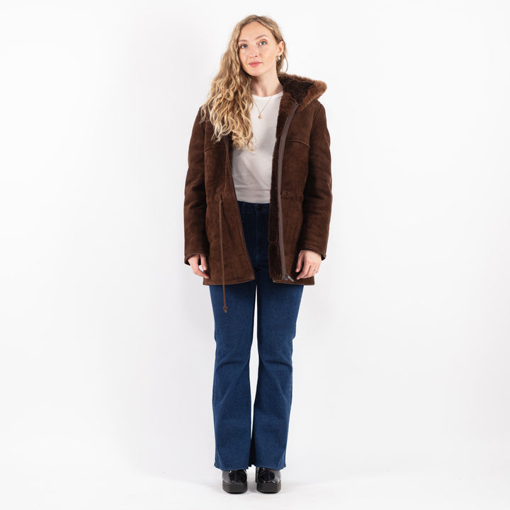 Vintage 70's Women Sheepskin Coat in Brown