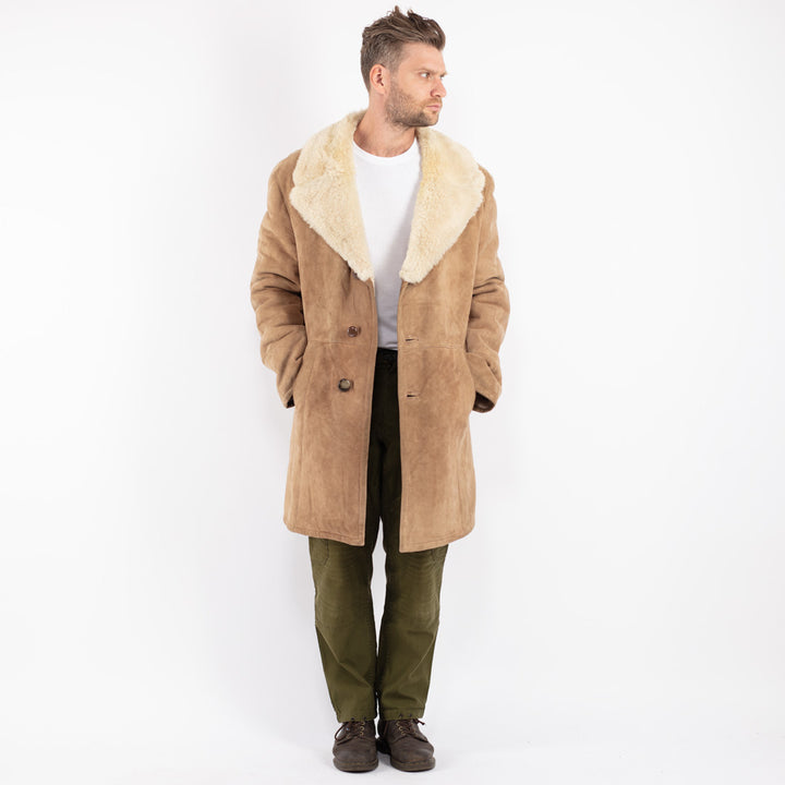 Vintage 70's Men Sheepskin Coat in Beige