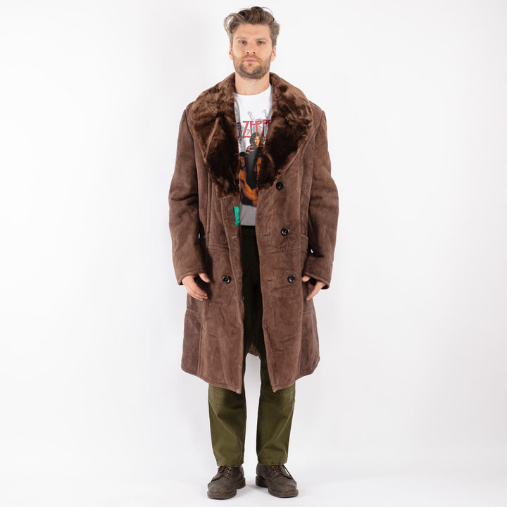 Vintage Men Sheepskin Coat in Brown