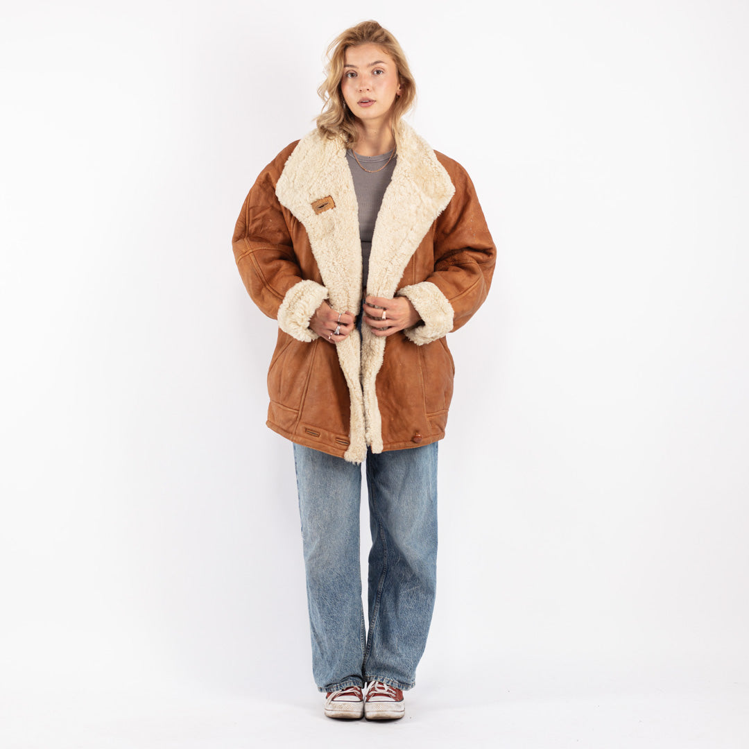 Vintage 80's Women Shearling Coat in Brown