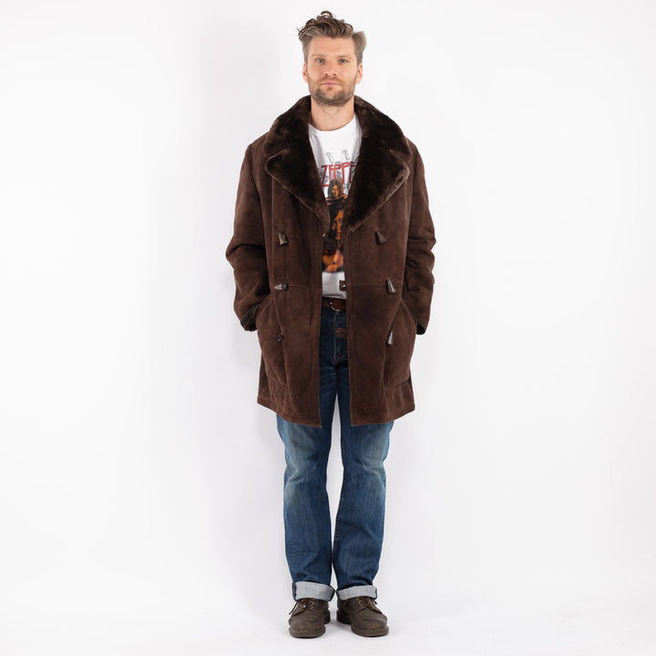 Vintage Men Sheepskin Coat in Brown