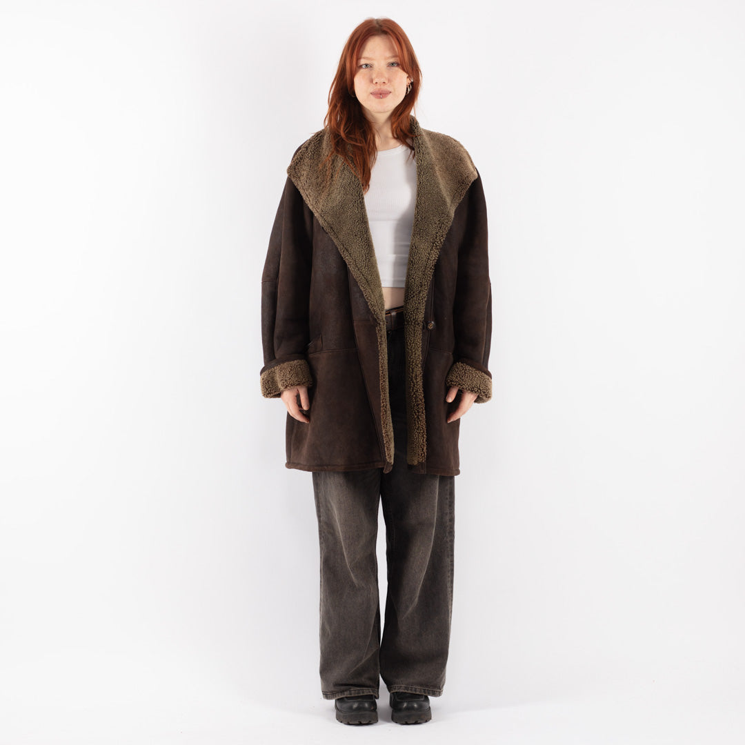 Vintage 80's Women Sheepskin Coat in Brown