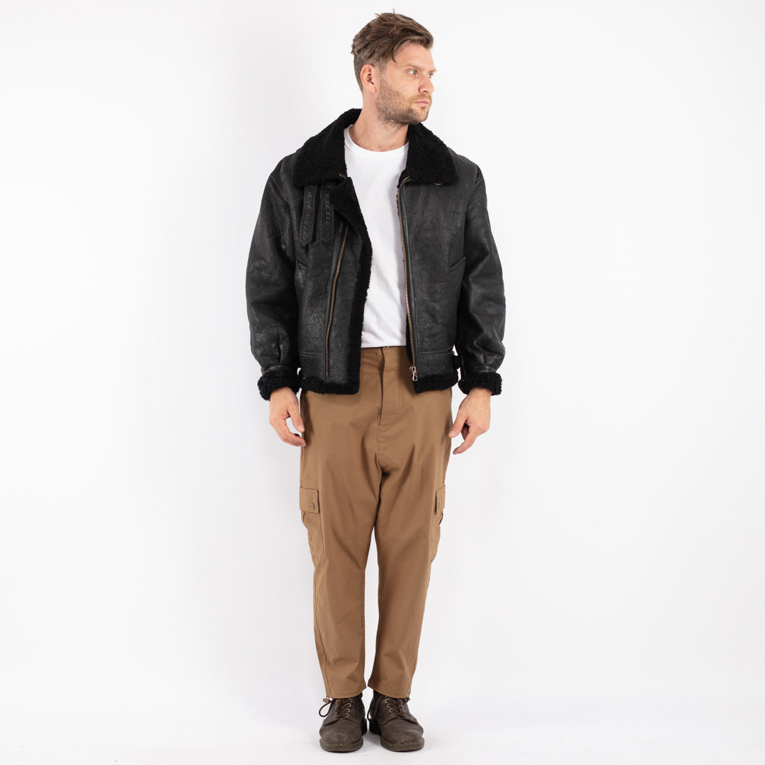 Vintage 90's Men Sheepskin Jacket in Black