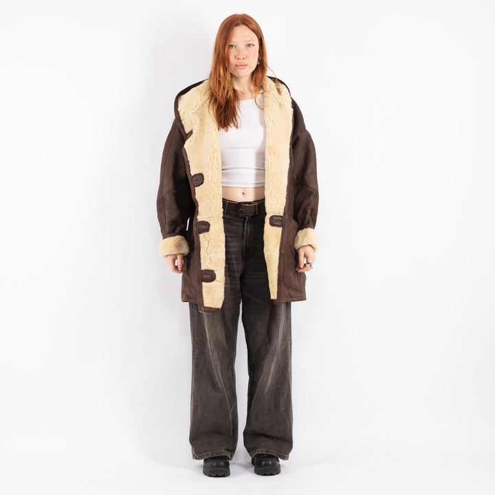 Vintage 80's Women Sheepskin Coat in Brown