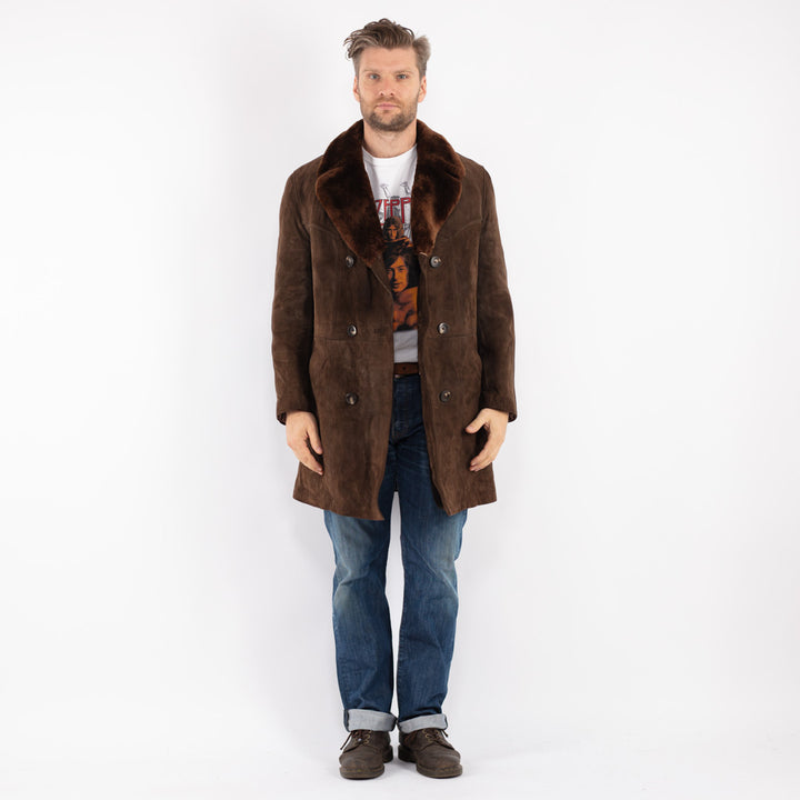 Vintage Men Suede Sherpa Coat in Brown