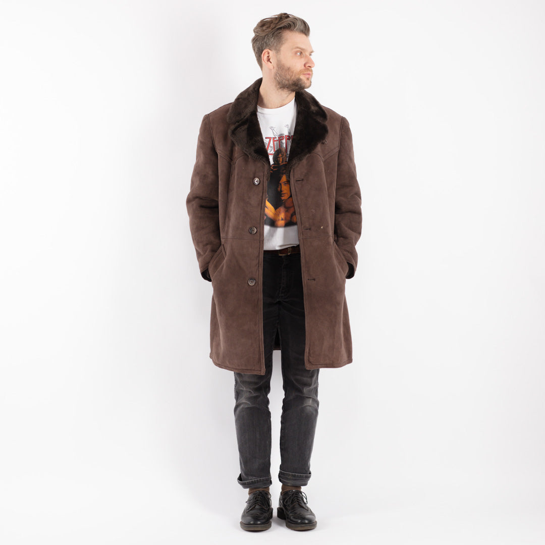 Vintage 70's Men Sheepskin Coat in Brown