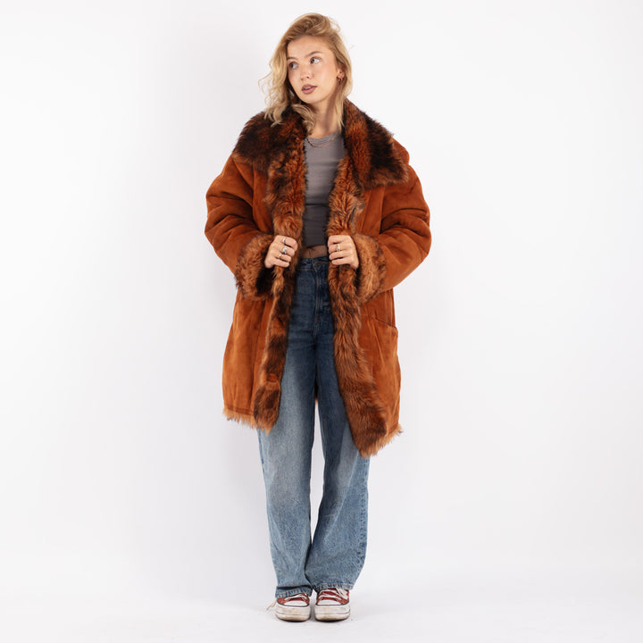 Vintage 80's Women Shearling Coat in Brown