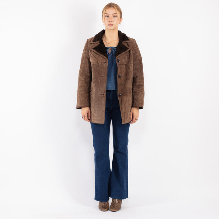 Vintage 90's Women Suede Sherpa Coat in Brown