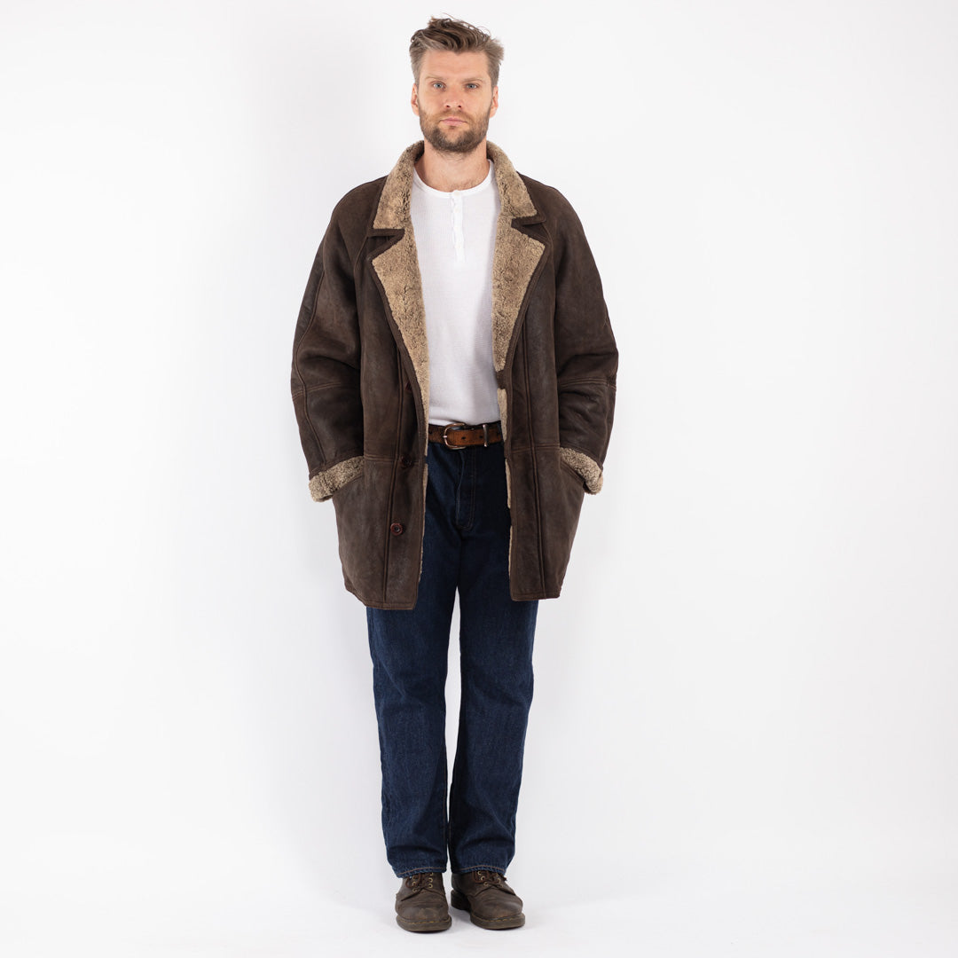 Vintage 90's Men Sheepskin Coat in Brown