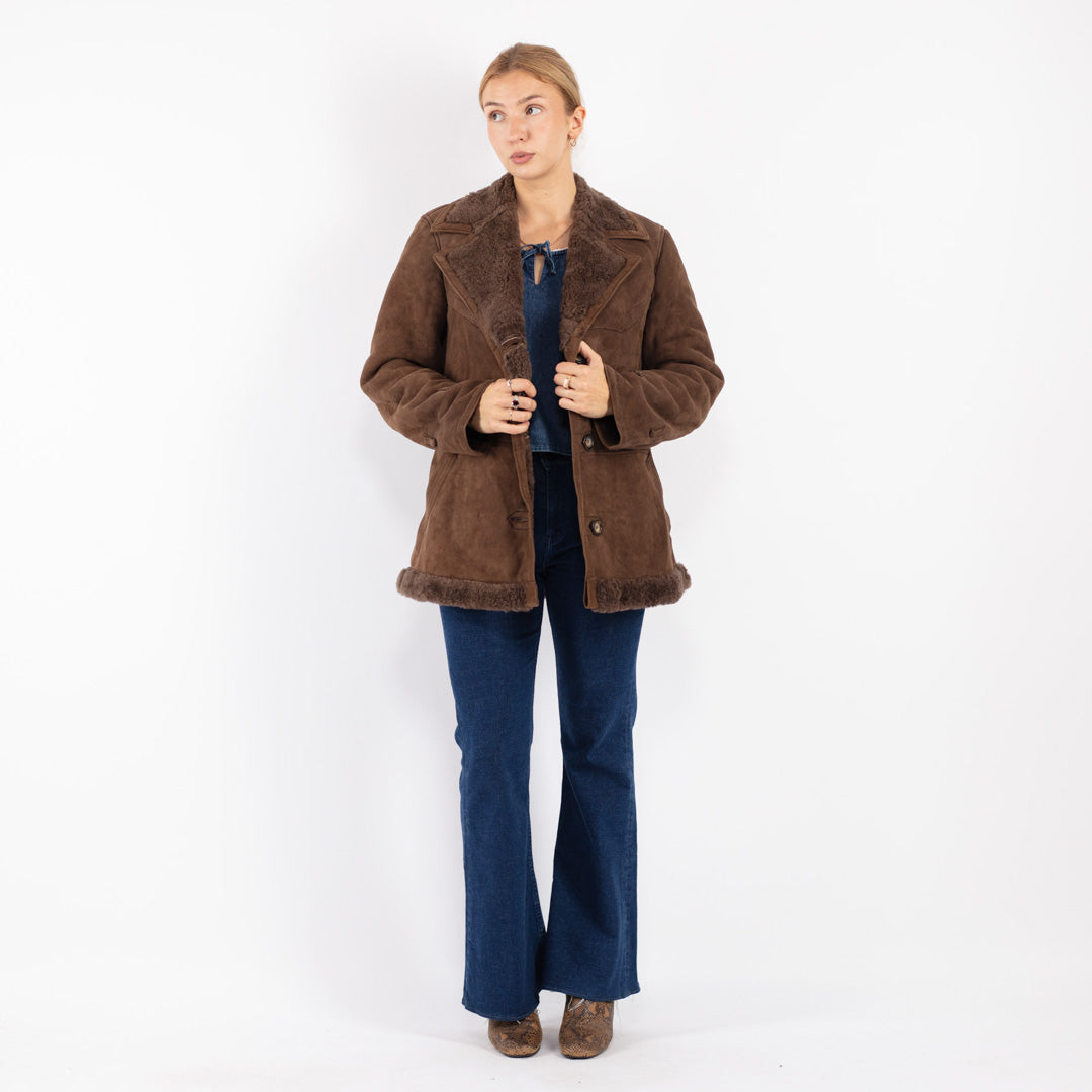 Vintage 70's Women Sheepskin Coat in Brown