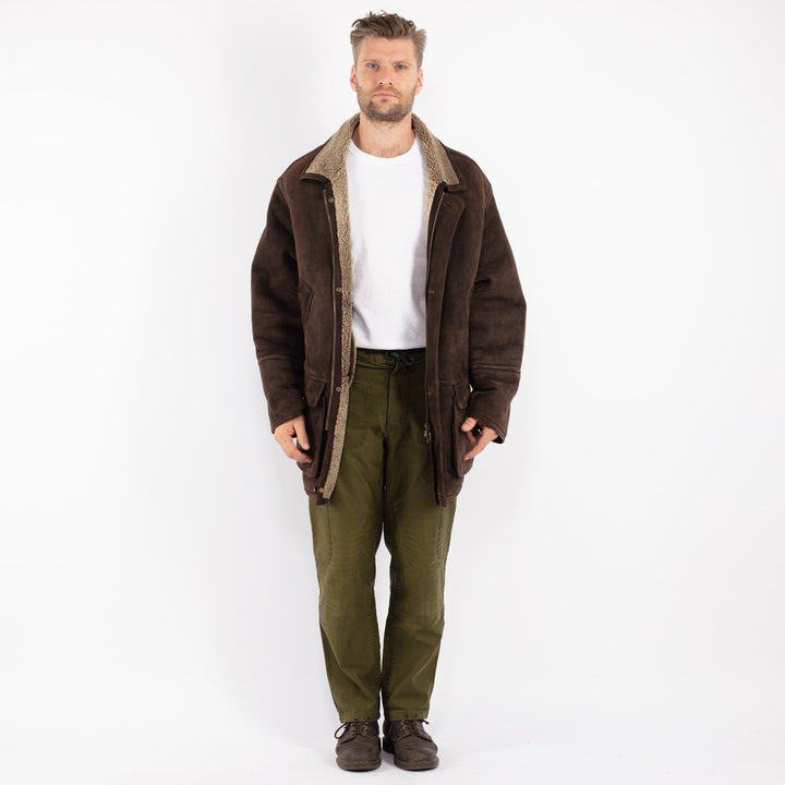 Vintage 90's Men Sheepskin Coat in Brown