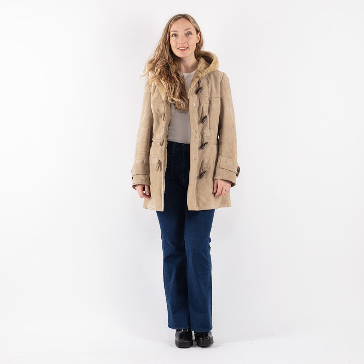 Vintage 90's Women Sheepskin Coat in Beige