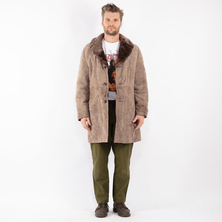 Vintage Men Sheepskin Coat in Beige