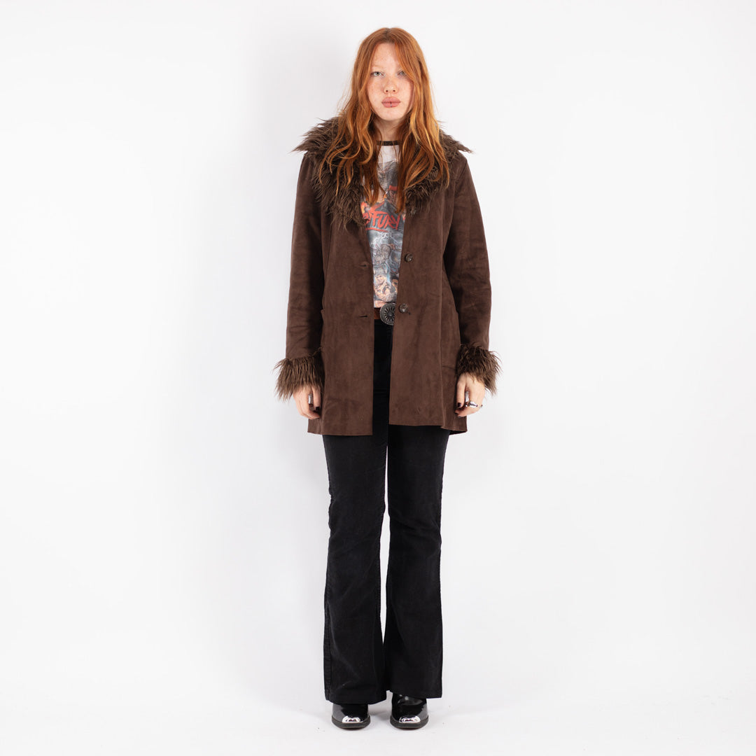 Vintage 00's Women Faux Sheepskin Coat in Brown