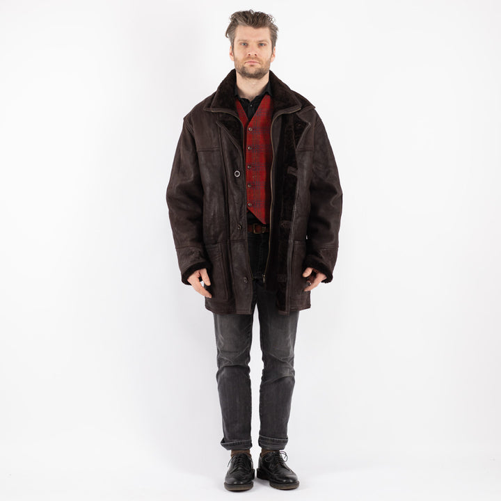 Vintage 90's Men Sheepskin Coat in Brown