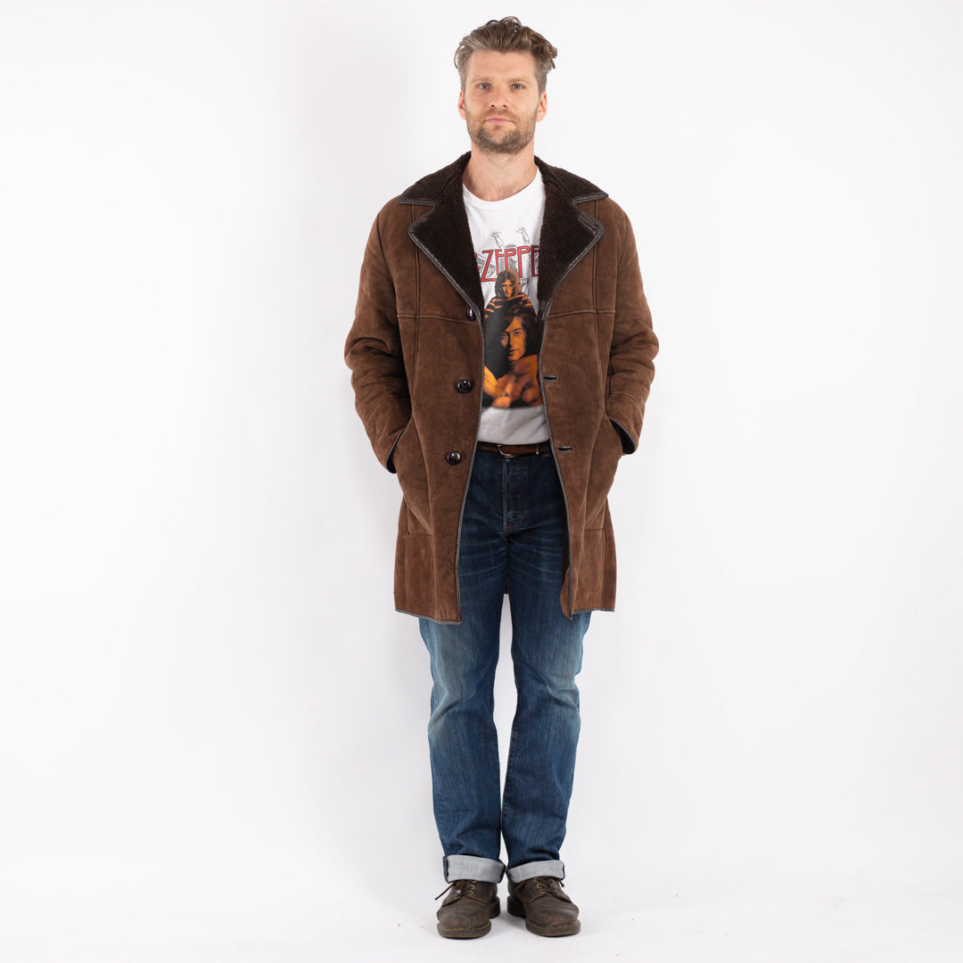 Vintage Men Sheepskin Coat in Brown