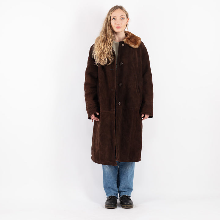 Vintage 70's Women Sheepskin Coat in Brown