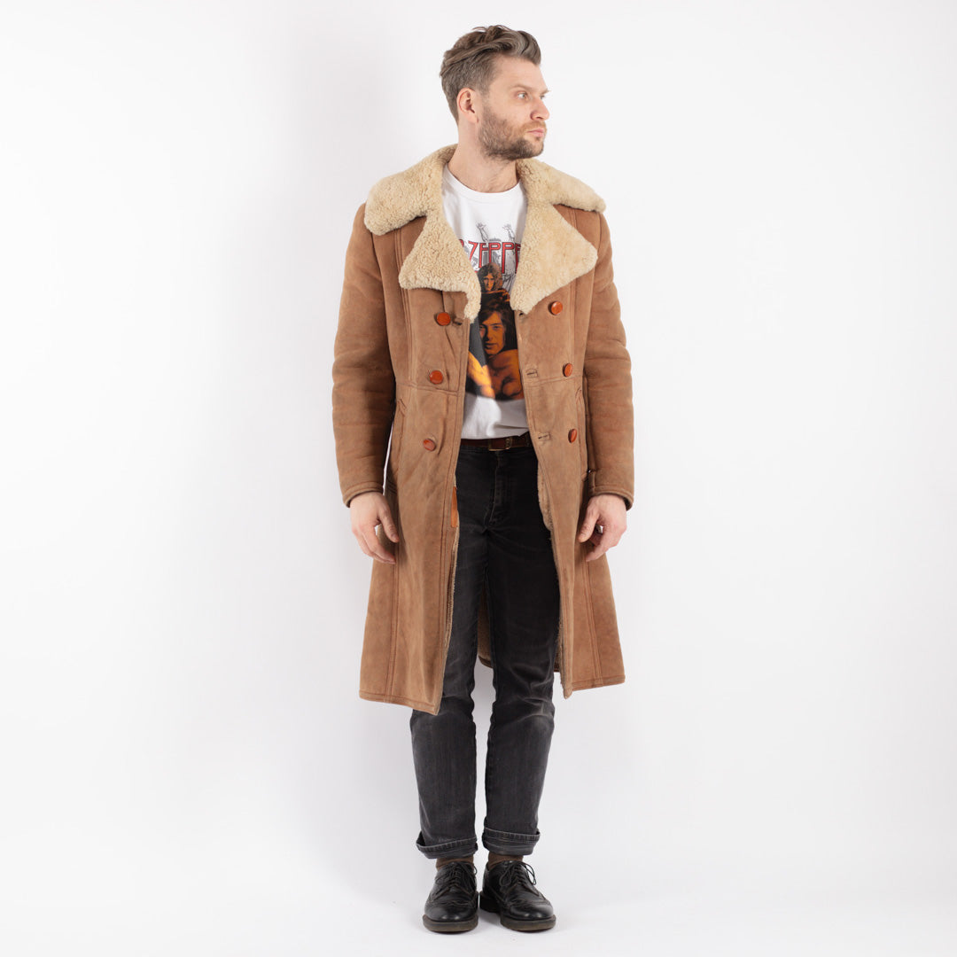 Vintage 70's Men Sheepskin Coat in Beige