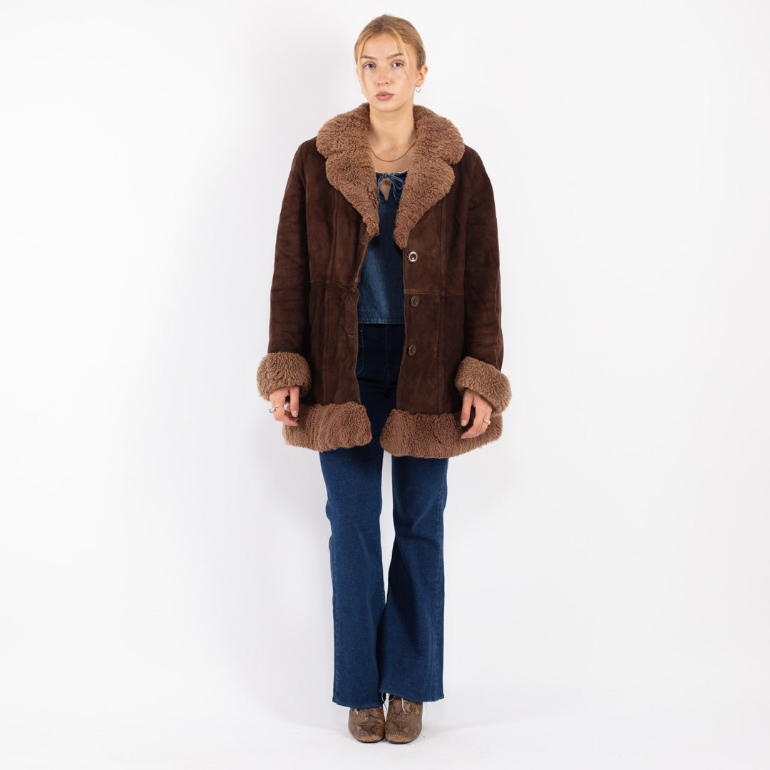 Vintage 70's Women Sheepskin Coat in Brown