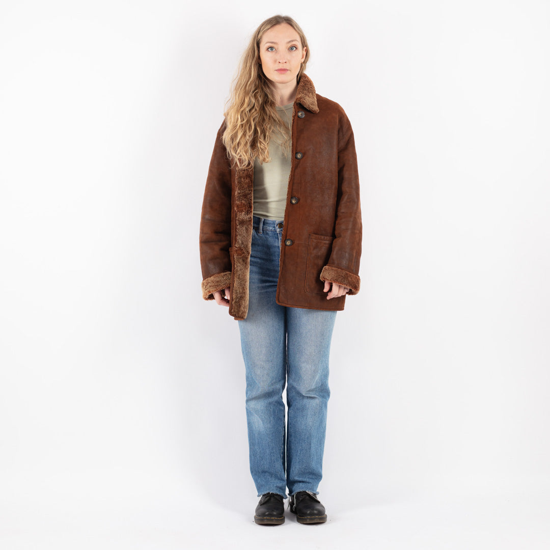 Vintage 90's Women Sheepskin Coat in Brown