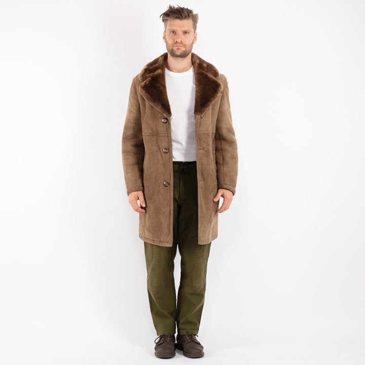 Vintage 70's Men Sheepskin Coat in Beige