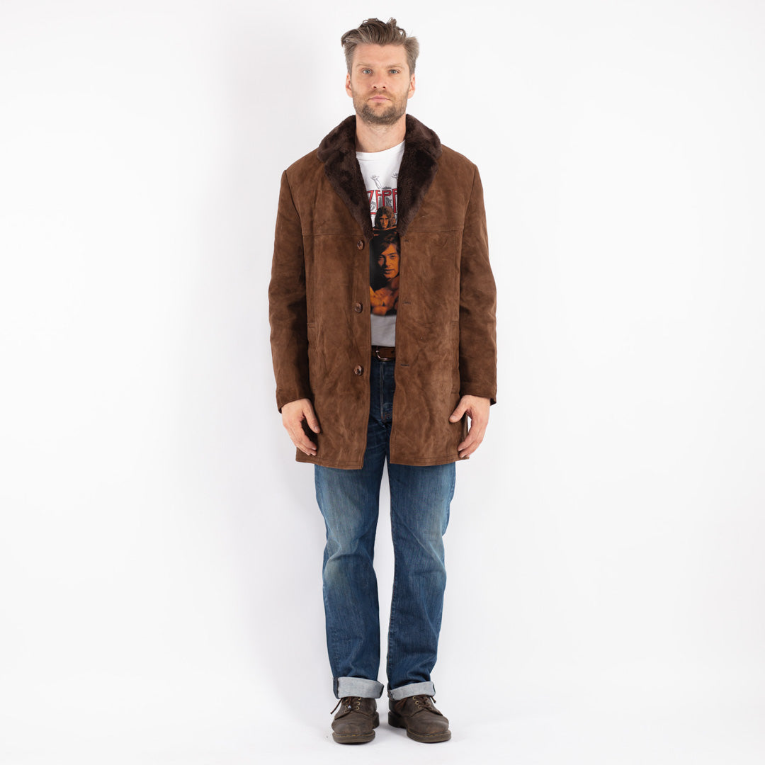 Vintage Men Suede Sherpa Coat in Brown