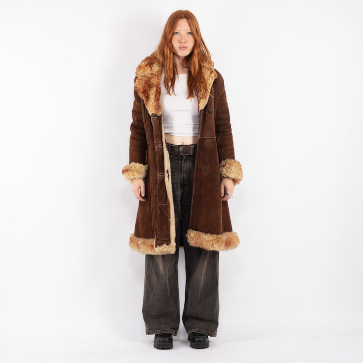 Vintage 70's Women Sheepskin Coat in Brown