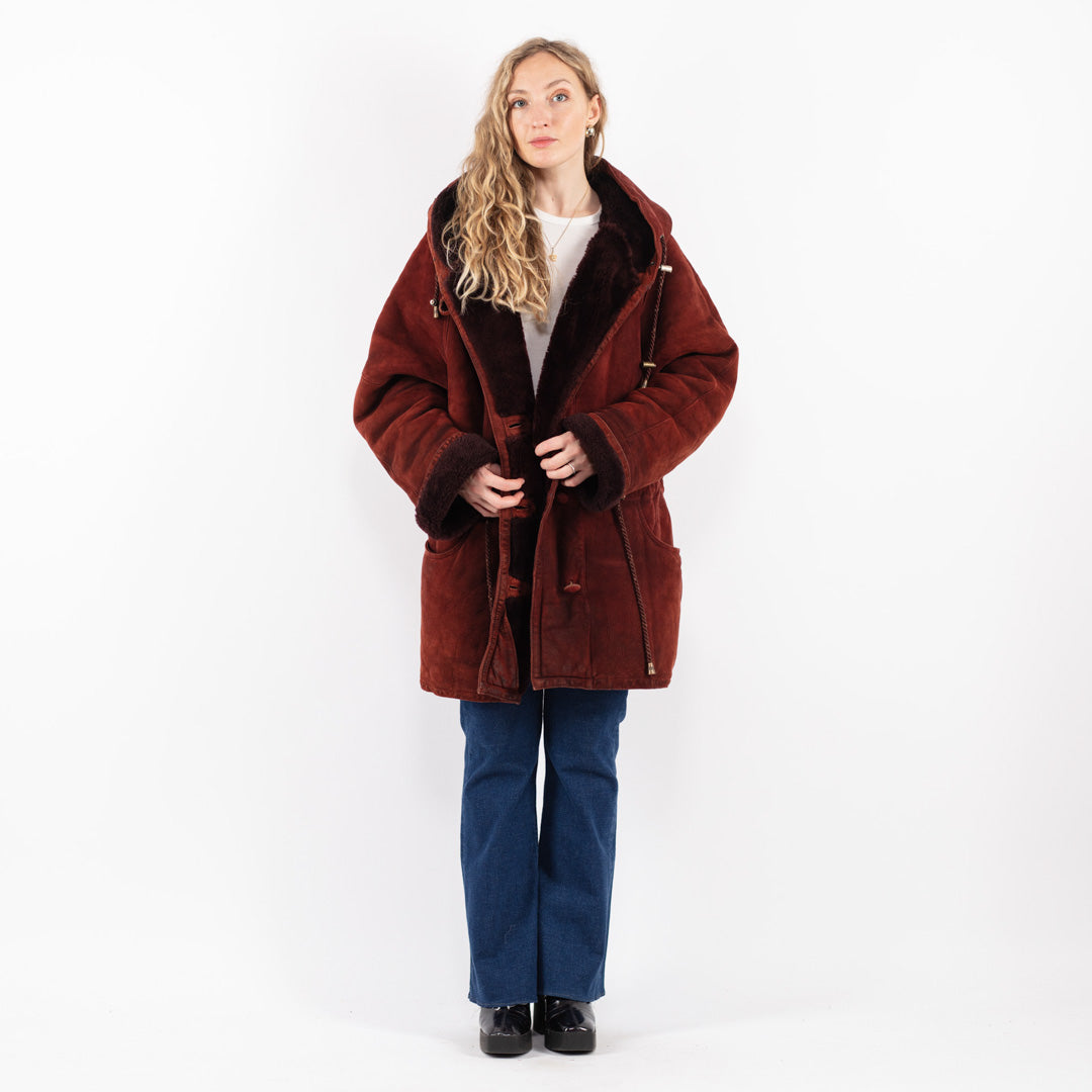 Vintage 80's Women Sheepskin Coat in Red