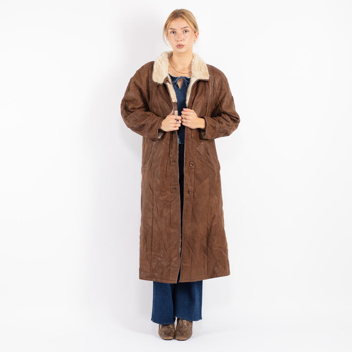 Vintage Women Sheepskin Coat in Brown