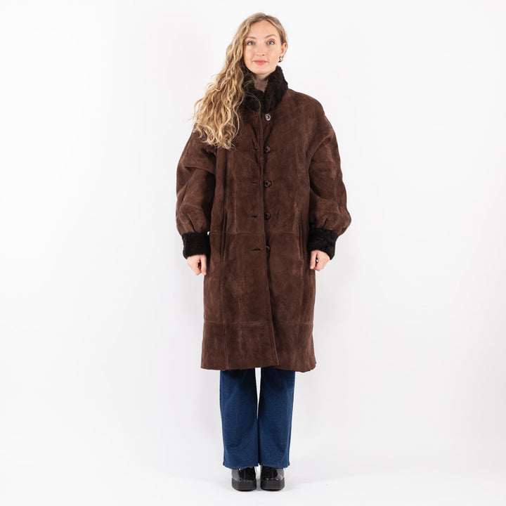 Vintage 80's Women Sheepskin Coat in Brown