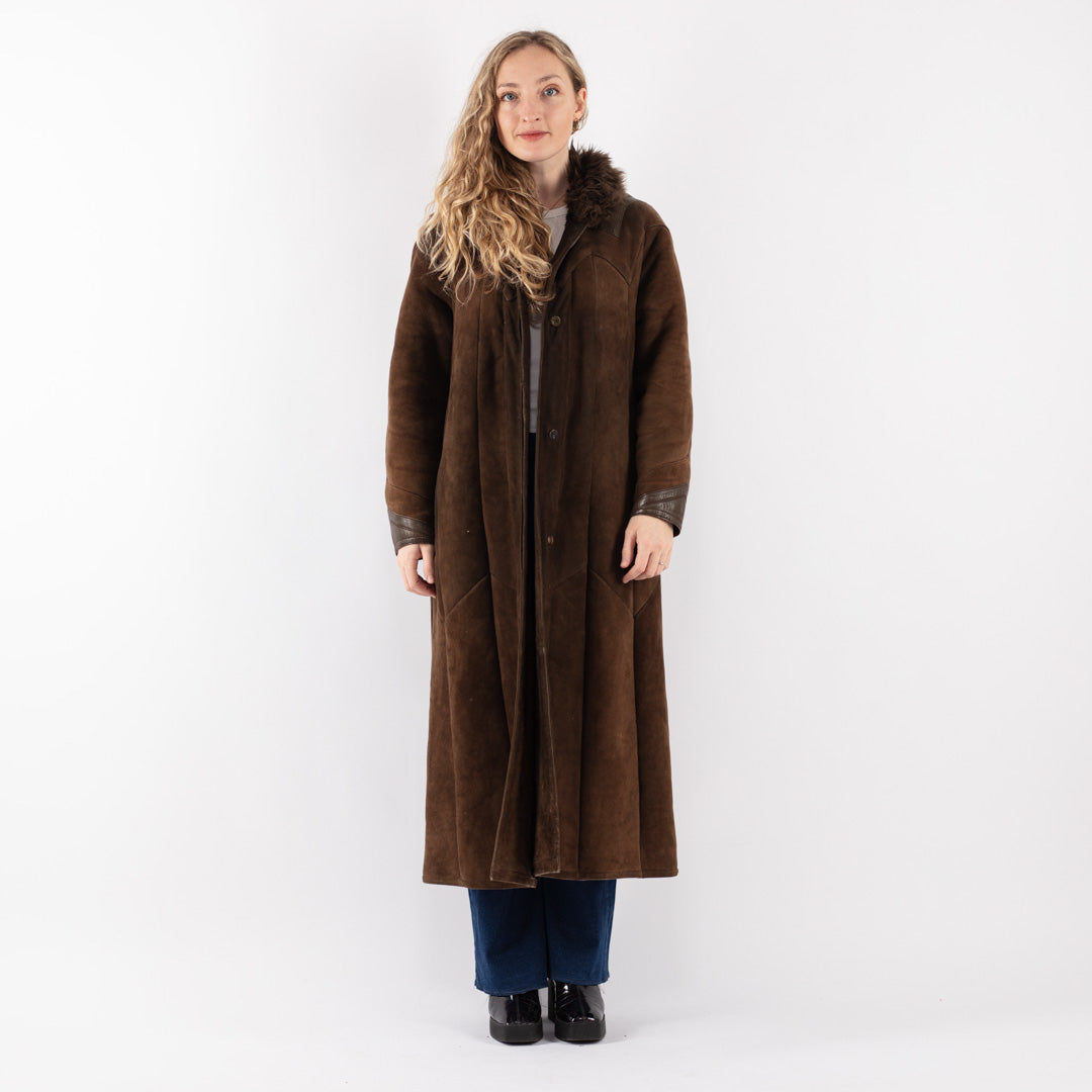 Vintage 80's Women Sheepskin Coat in Brown
