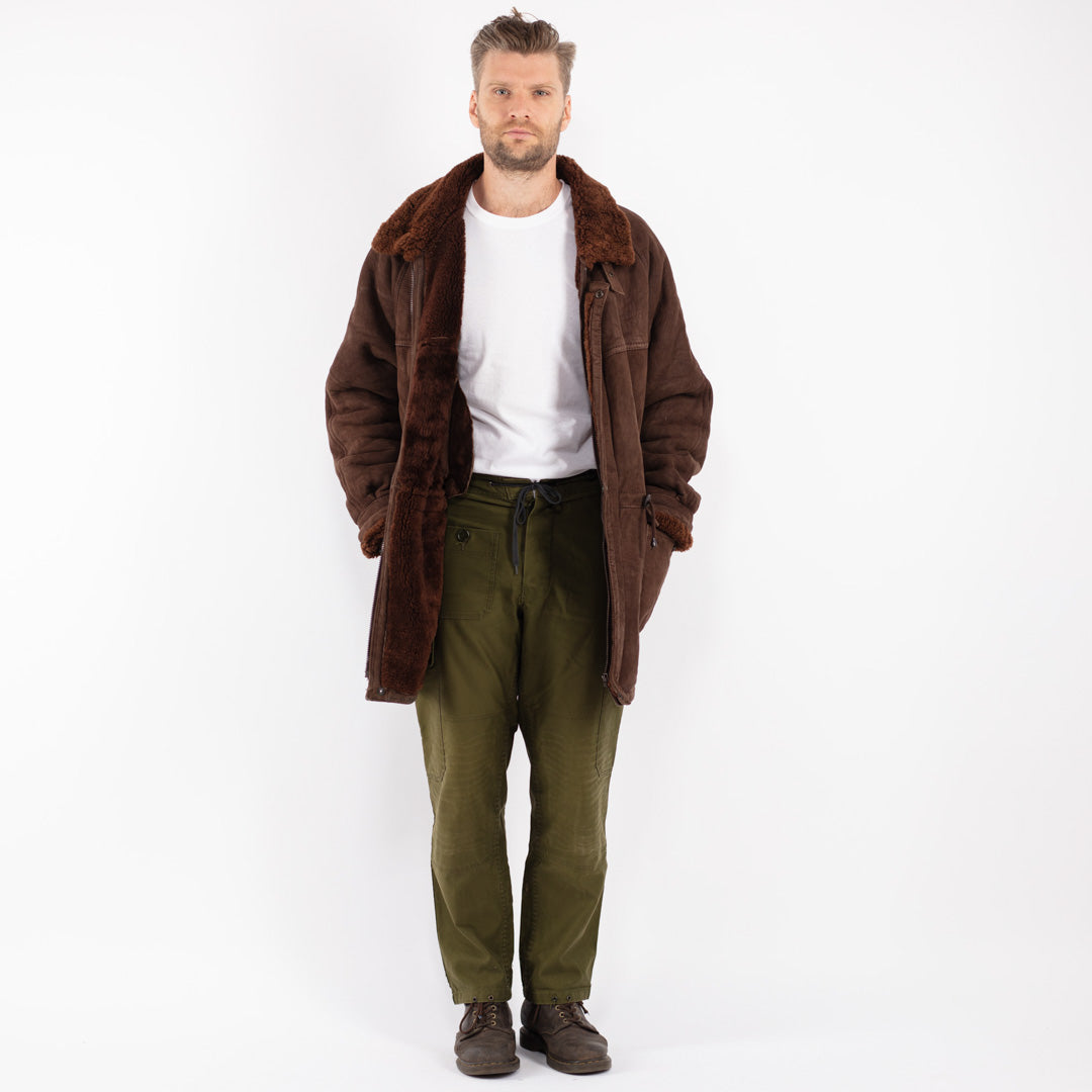 Vintage 90's Men Sheepskin Coat in Brown