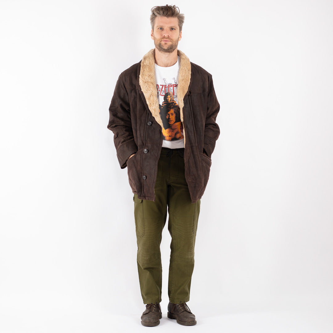 Vintage Men Suede Sherpa Coat in Brown