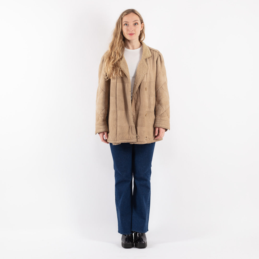 Vintage 90's Women Sheepskin Coat in Beige