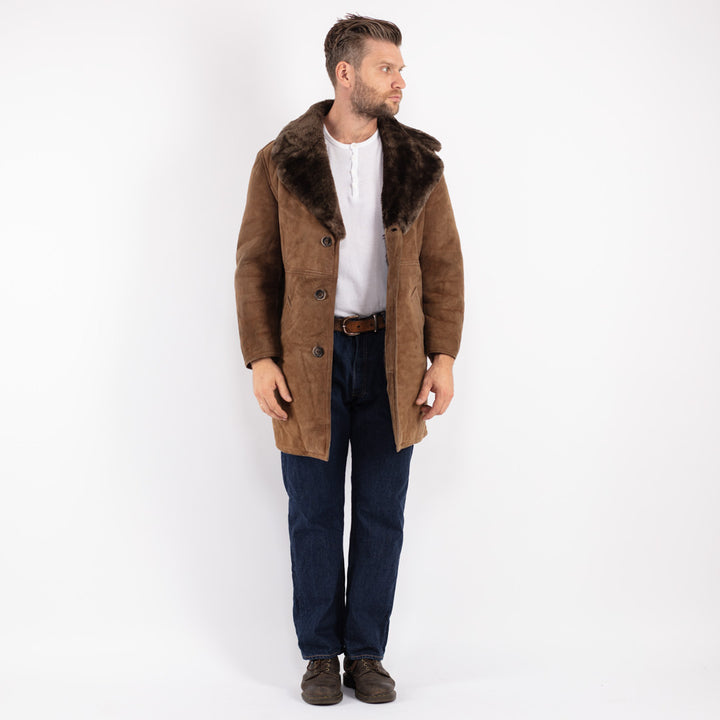 Vintage 70's Men Sheepskin Coat in Brown