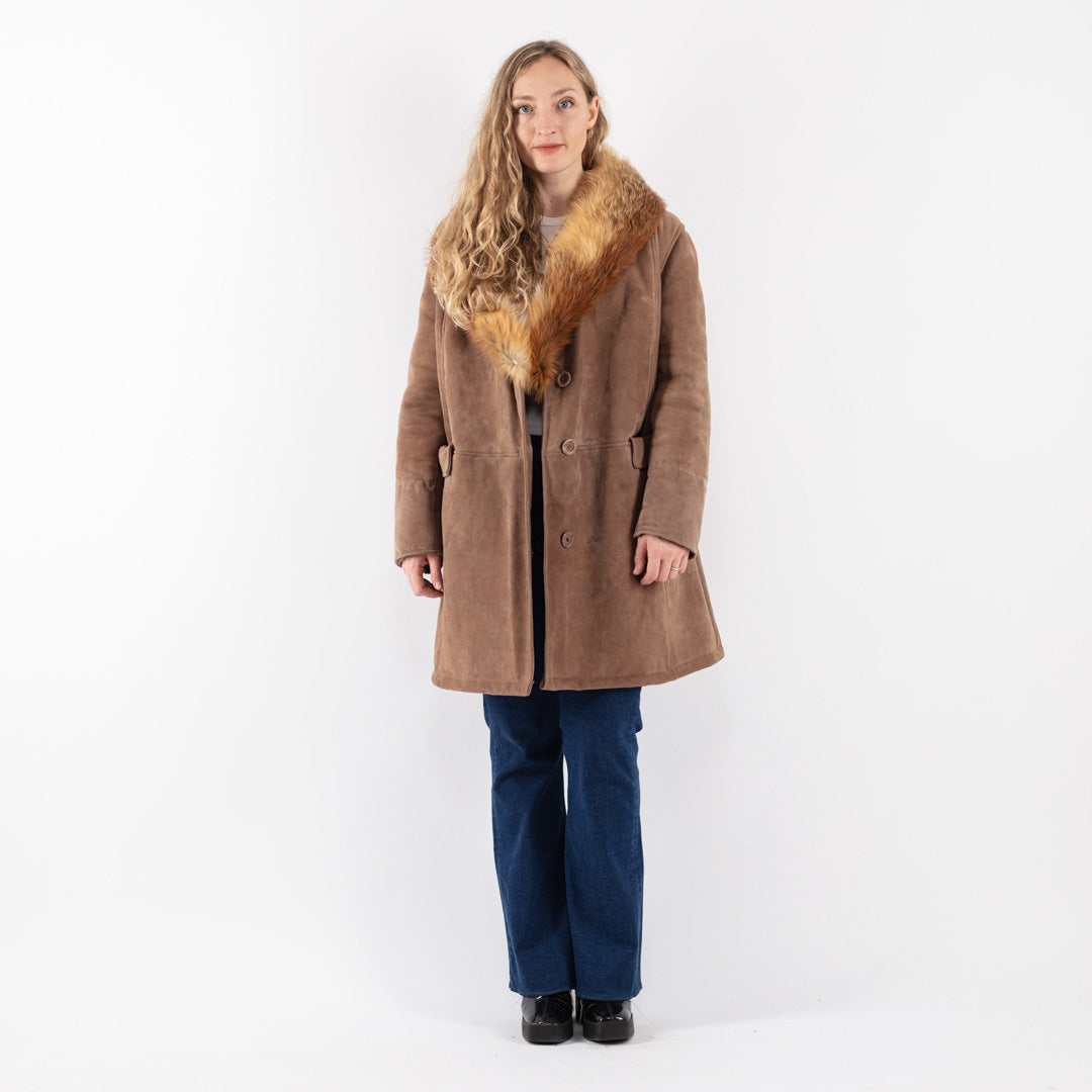 Vintage 70's Women Sheepskin Coat in Beige