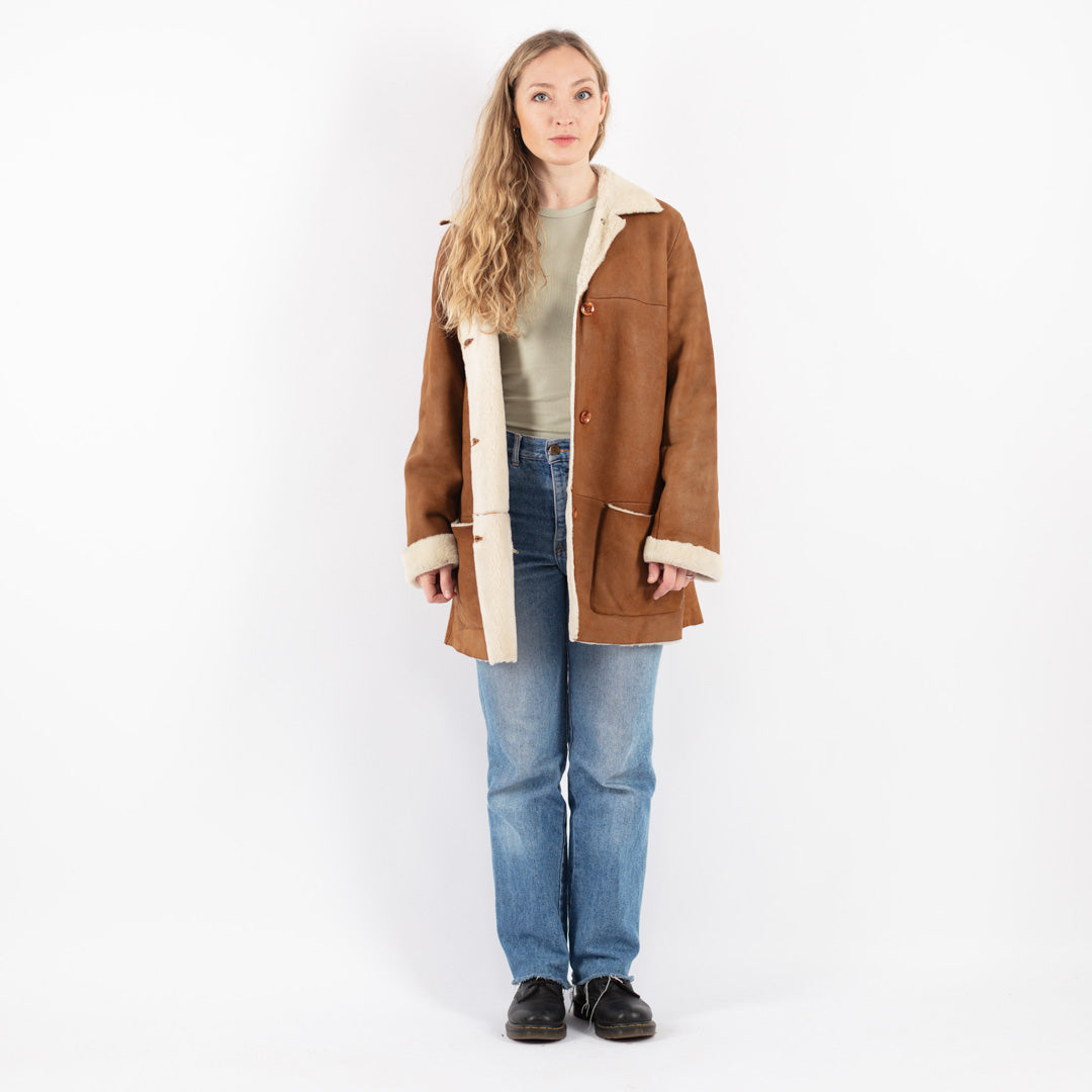 Vintage 90's Women Sheepskin Coat in Brown