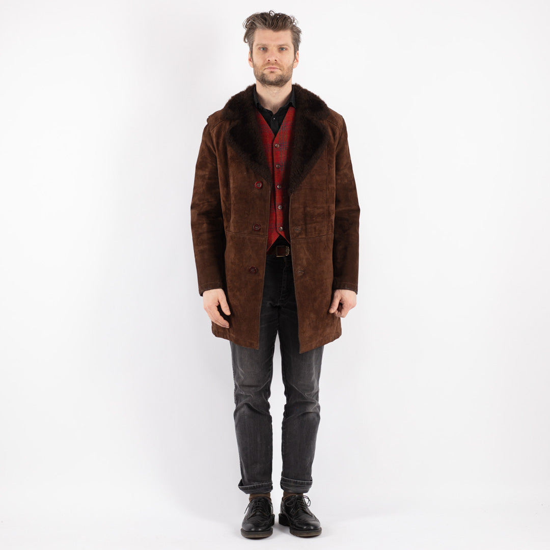 Vintage 70's Men Suede Sherpa Coat in Brown