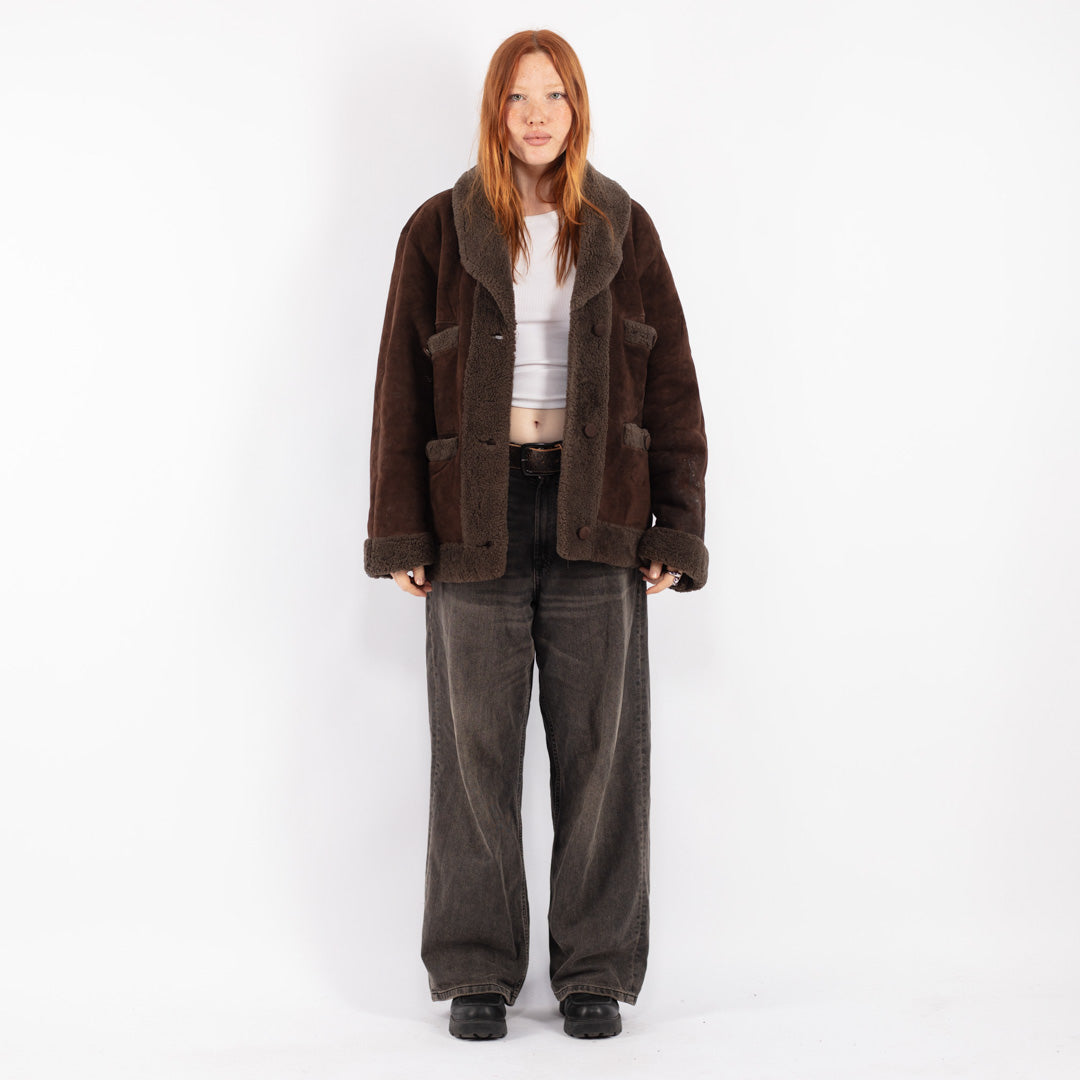 Vintage 80's Women Sheepskin Jacket in Brown