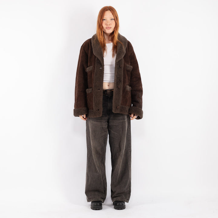 Vintage 80's Women Sheepskin Jacket in Brown