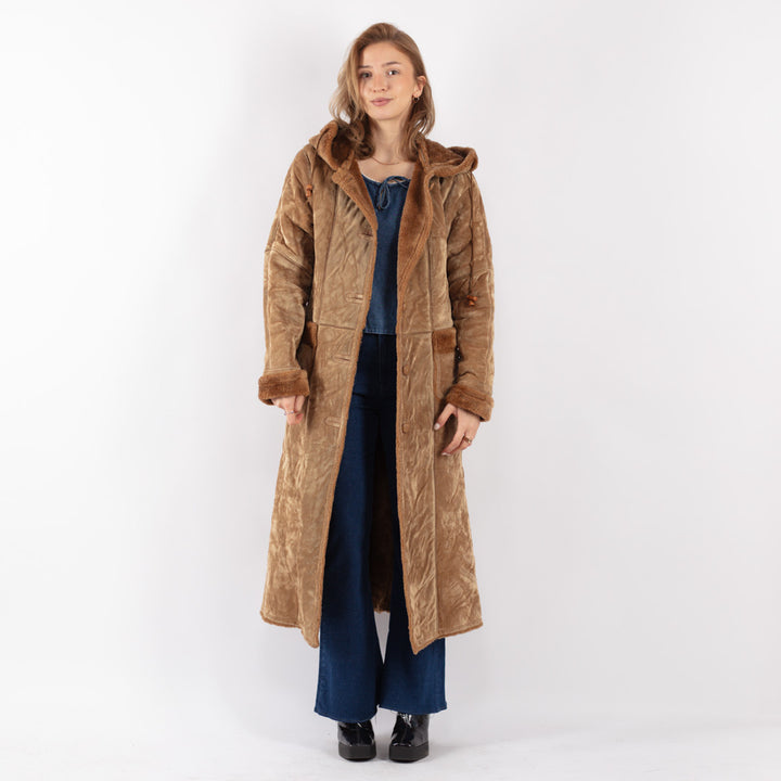 Vintage 90's Women Faux Sheepskin Coat in Beige