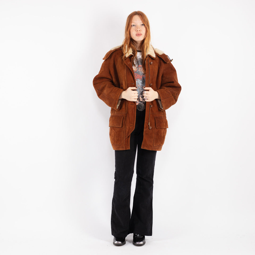 Vintage 80's Women Sheepskin Coat in Brown