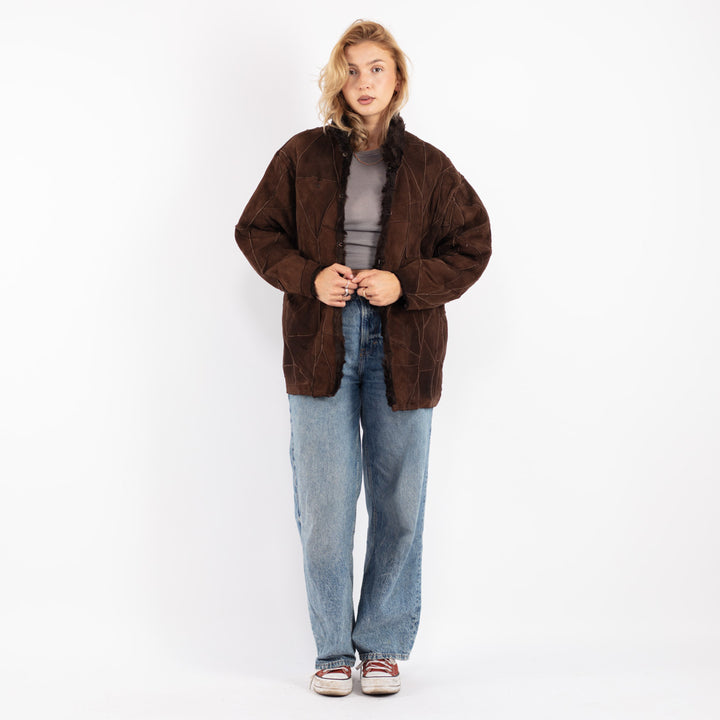 Vintage 80's Women Sheepskin Jacket in Brown