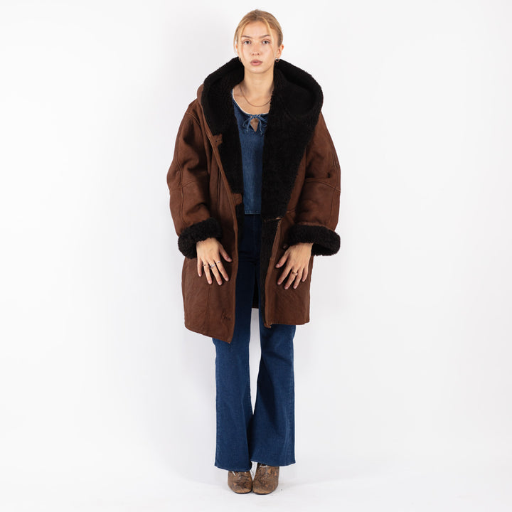 Vintage 80's Women Sheepskin Coat in Brown