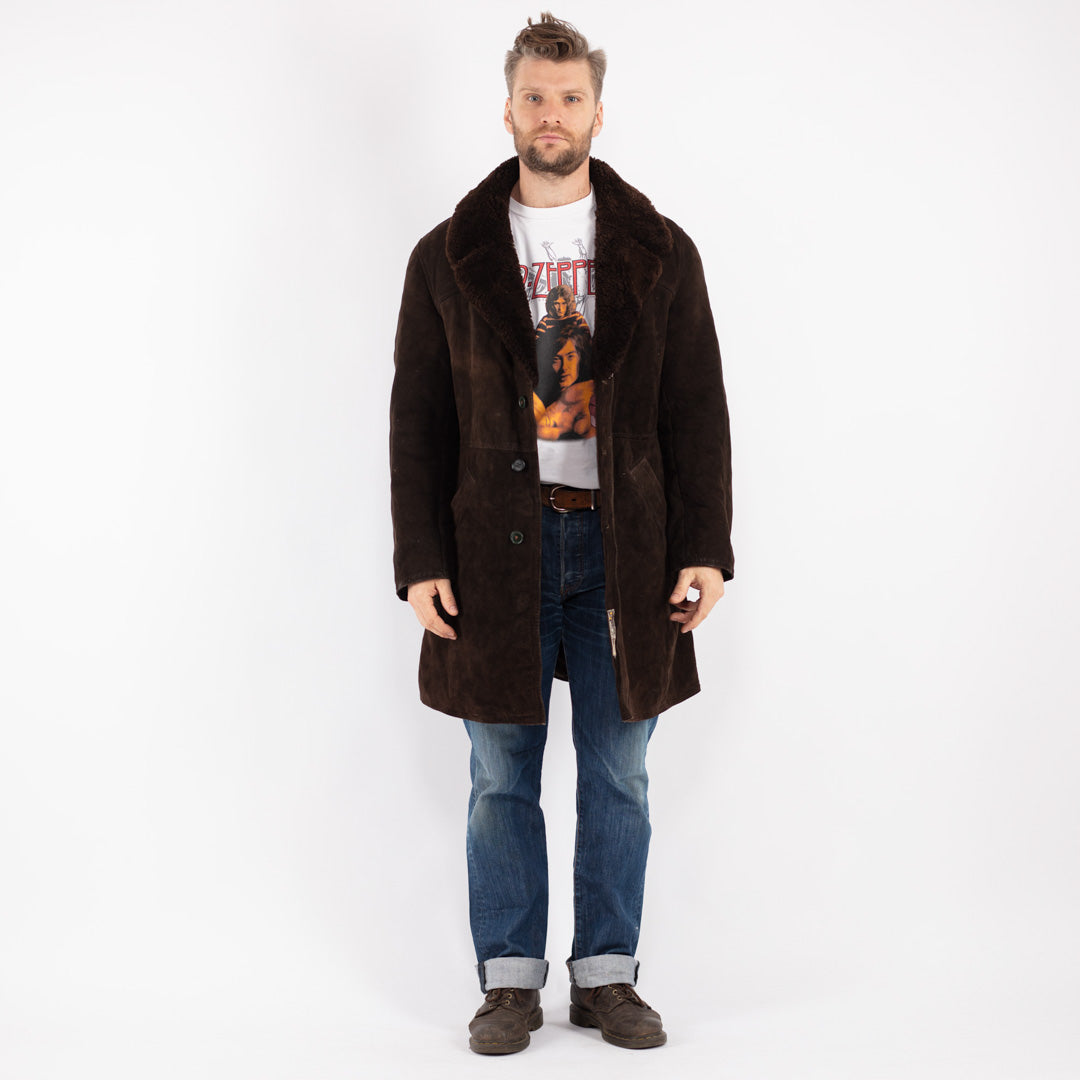 Vintage Men Sheepskin Shearling Coat in Brown