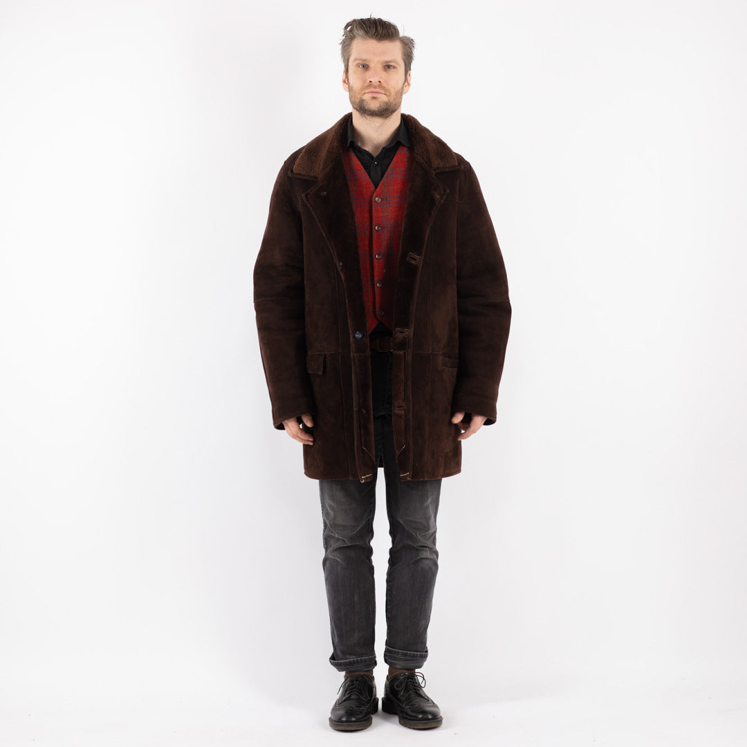 Vintage 90's Men Sheepskin Coat in Brown