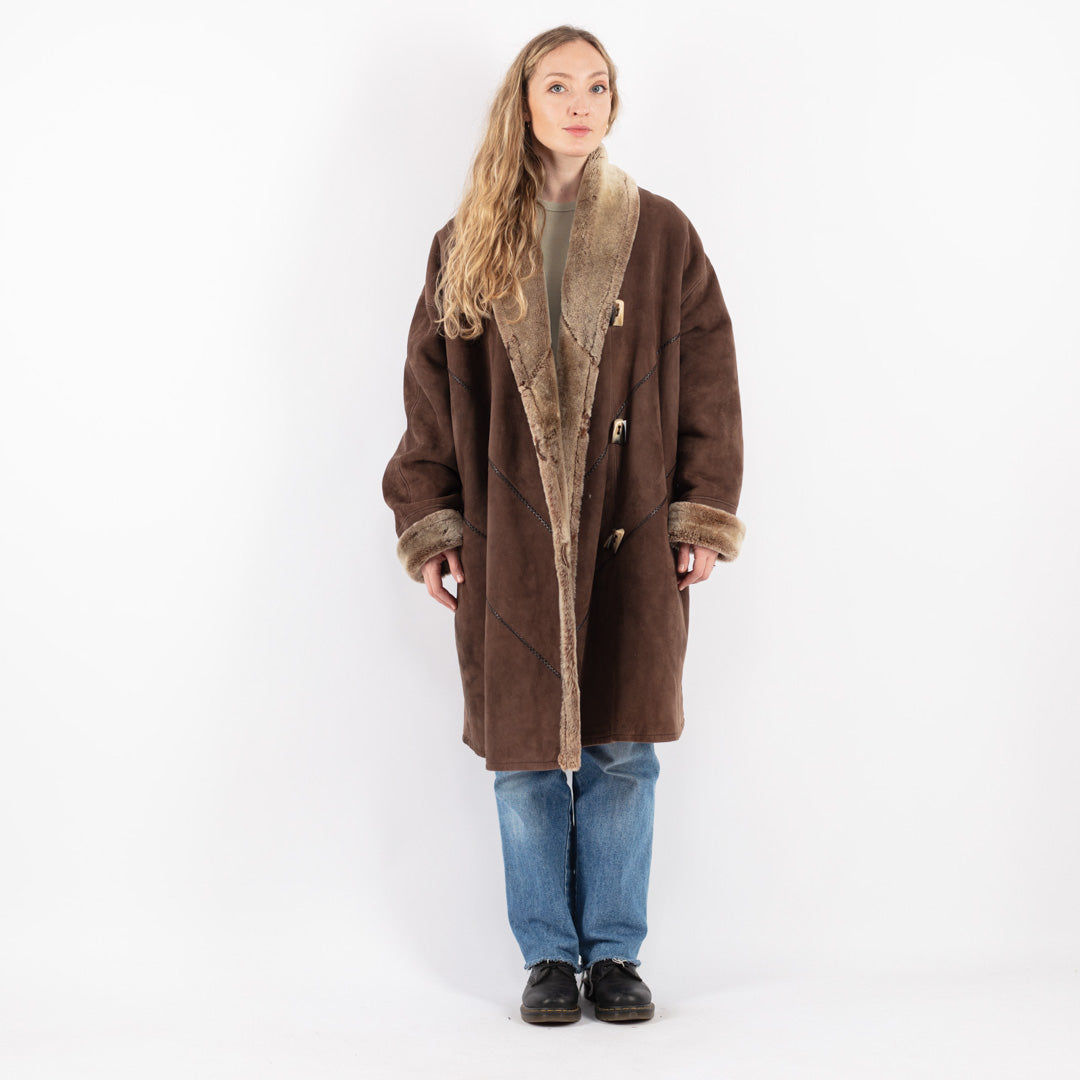 Vintage 80's Women Sheepskin Coat in Brown